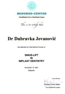 Potvrda o sinus-lift-u u implantacijskoj stomatologiji.